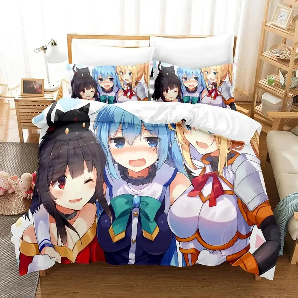 Anime KonoSuba Bedding Set Duvet Cover Bed Set Quilt Cover Pillowcase Comforter king Queen Size Boys Adult Bedding Set