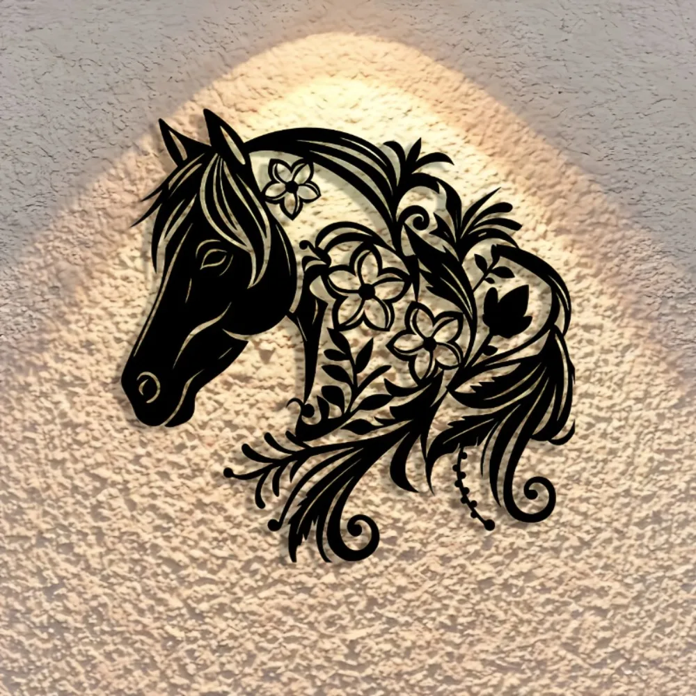 CIFBUY Wrought Iron Metal Wall Art Horse Head Boho Flower Rustproof Weatherproof Indoor Outdoor Hanging Decor