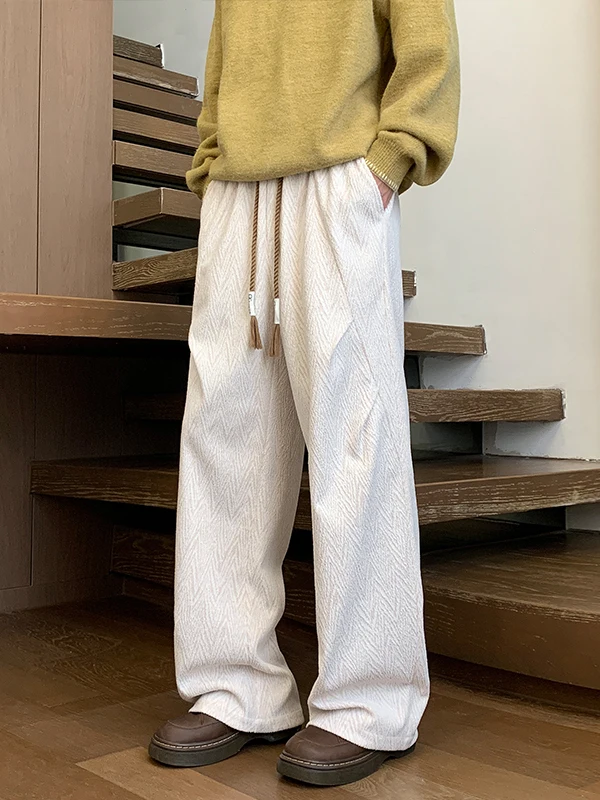 

American Texture Casual Men's Autumn Winter Loose Wide Leg Pants Trendy Color Blo Straight Leg Trousers Comfortable Fit