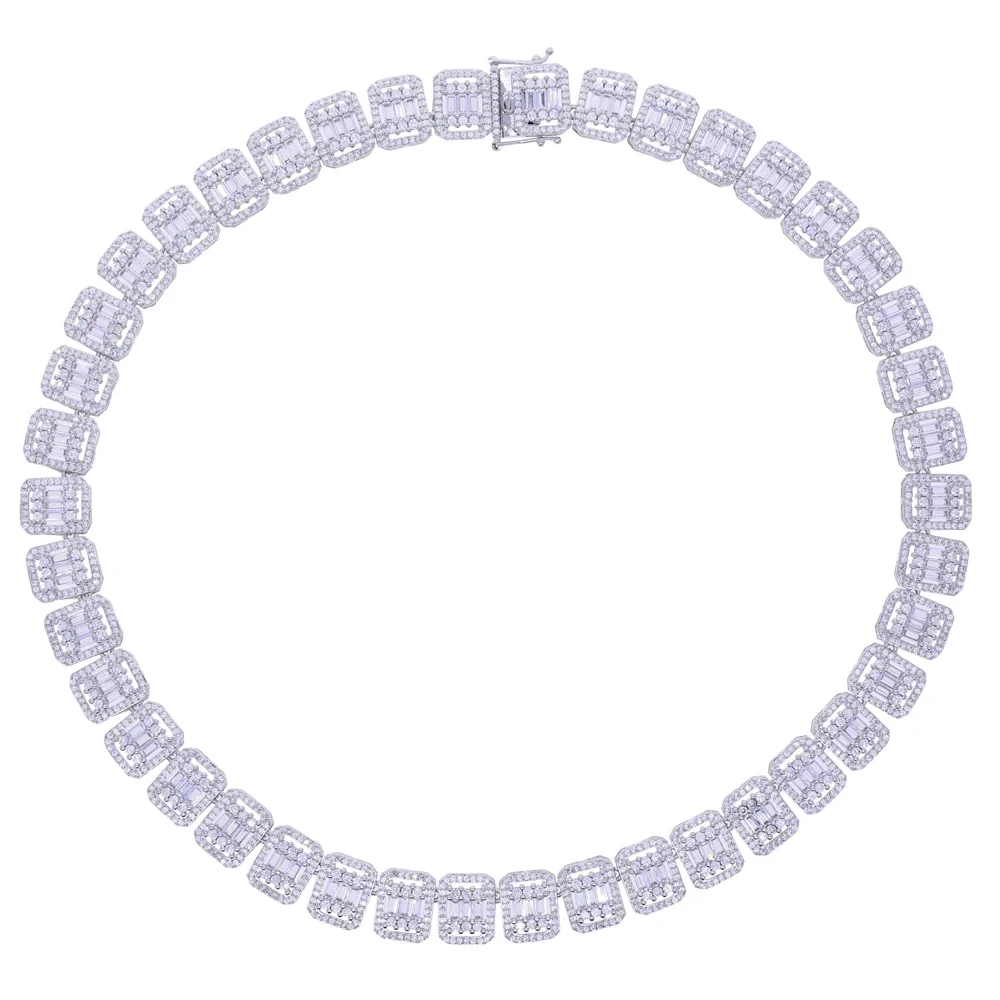 2025 New Arrivals Iced Out Bling Rectangle Cubic Zirconia CZ Tennis Chain Necklace for Men Hip Hop Fashion Geometry Jewelry