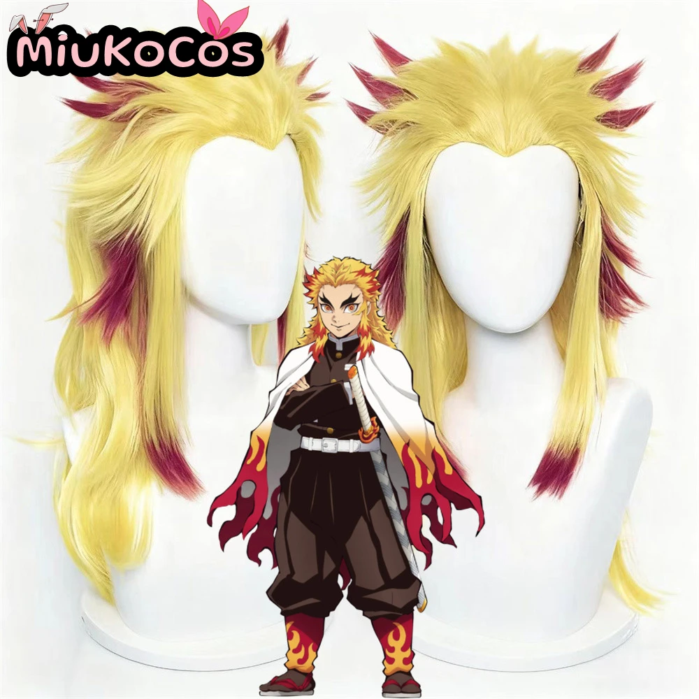 متوفر في المخزون كيوجورو رينجوكو شعر مستعار تأثيري MiukoCosplay أنيمي شيطان القاتل تأثيري