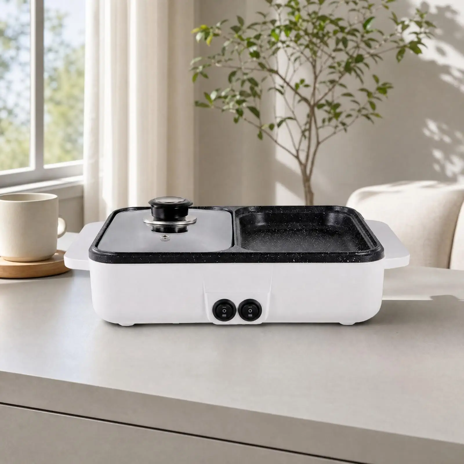 Compact Countertop Hot Pot Grill Non-Stick Divided Electric Hot Pot Grill Easy to Clean Versatile for Small Apartment Dwellers