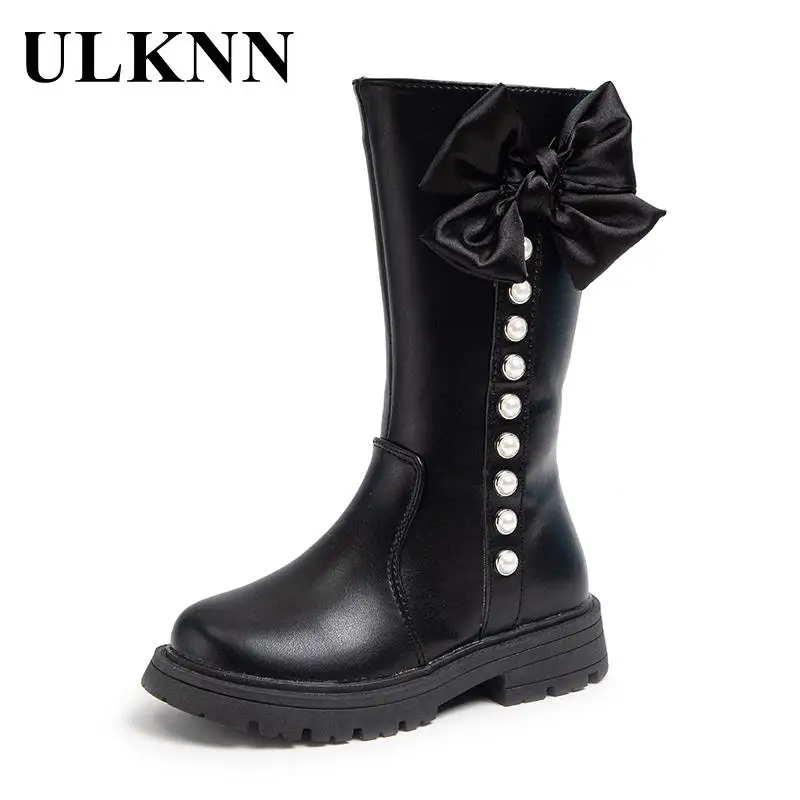 

Girls Boots Kid's Princess Bowknot Rhinestone Boots Baby Add Wool Warm Black Boots 2023 Autumn/winter Fashion Leisure Shoes