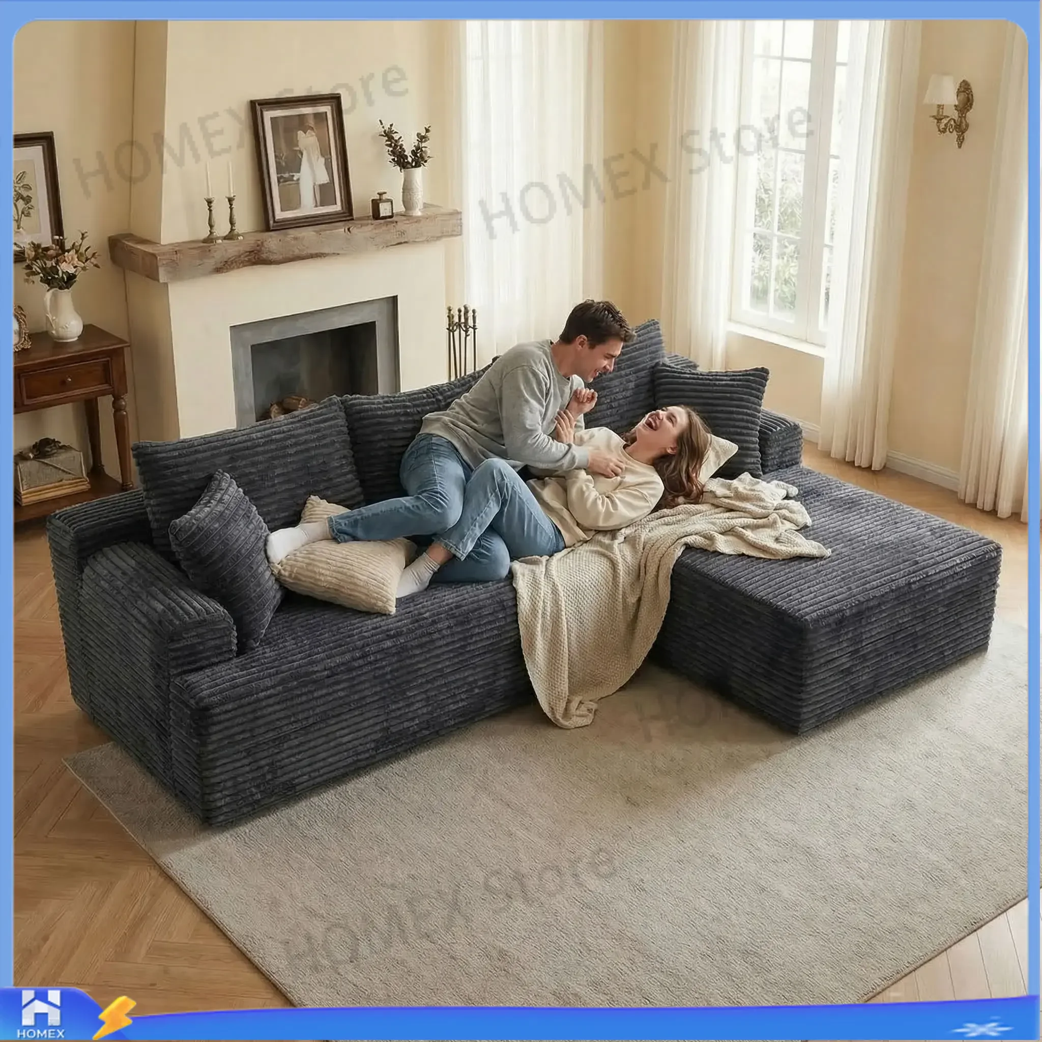 Large L‑Shaped Modular Corner 3‑Seater Chaise Sofa, Skin‑Friendly Ultra‑Soft Cloud Lounge Sofa with Removable Washable Covers