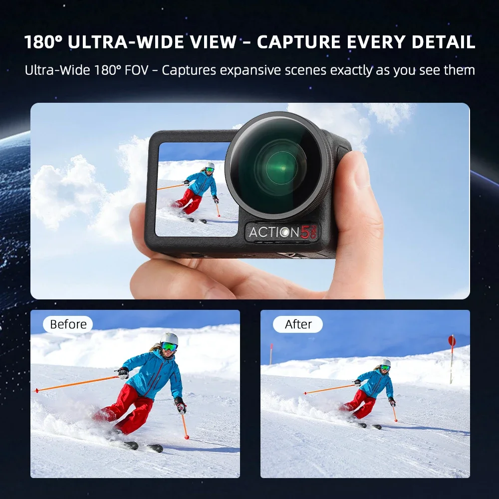 BRDRC Wide Angle Lens for DJI Action 5 Pro 180° Super Wide View Camera Outdoor Vlog Accessories