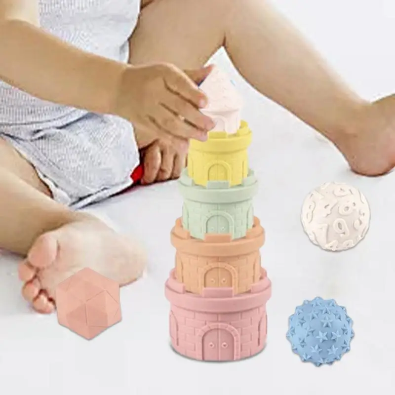 Sensory Stacking Toys Sensory Stacking Game Silicone Building Blocks Dinosaur & Castle Shapes With BB Sound Early Learning Toys