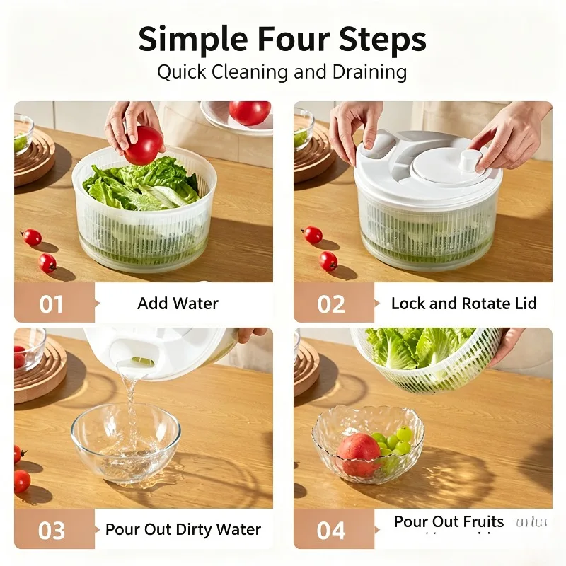 Manual Vegetable Spinner Salad Dryer Hand Crank Fruit Washing Drain Basket Kitchen Colander