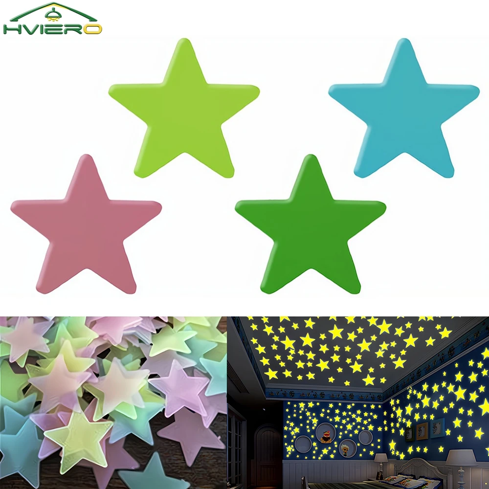 50X Glowing 3D Stars Glow in Dark on Wall Decoration Stickers Kids Baby Room Bedrooms Ceilings Home Fluorescent Pentagram Paper