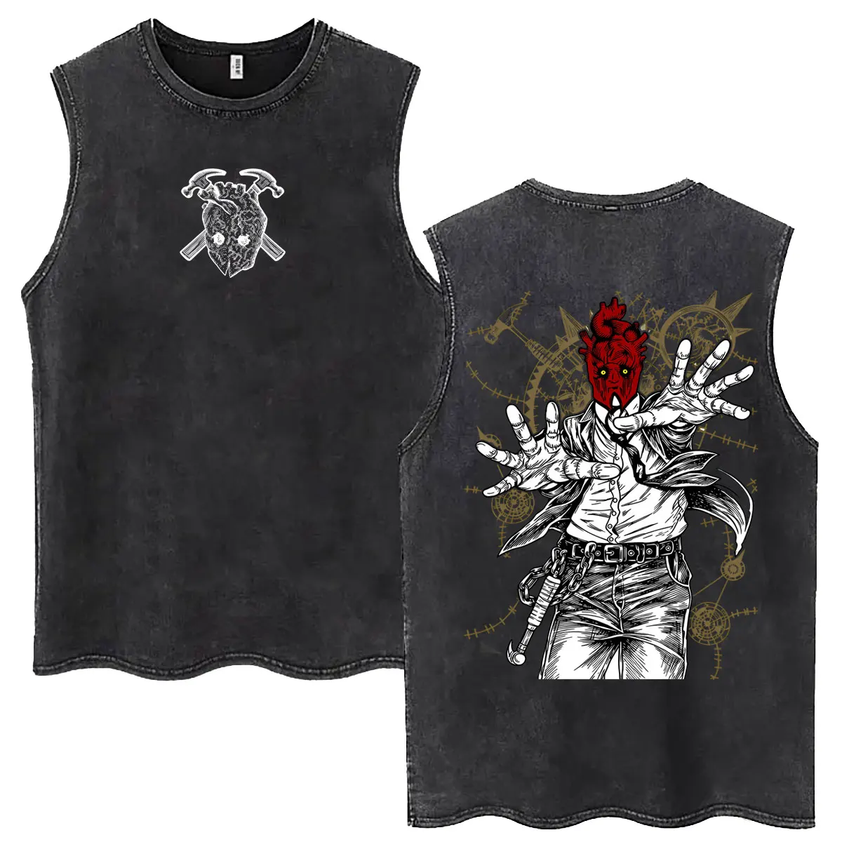 Anime Dorohedoro Nikaidou Kaiman Vintage Washed Tank Tops Men Women Manga Cosplay Sleeveless Vest T-shirt Gothic Horror T Shirt