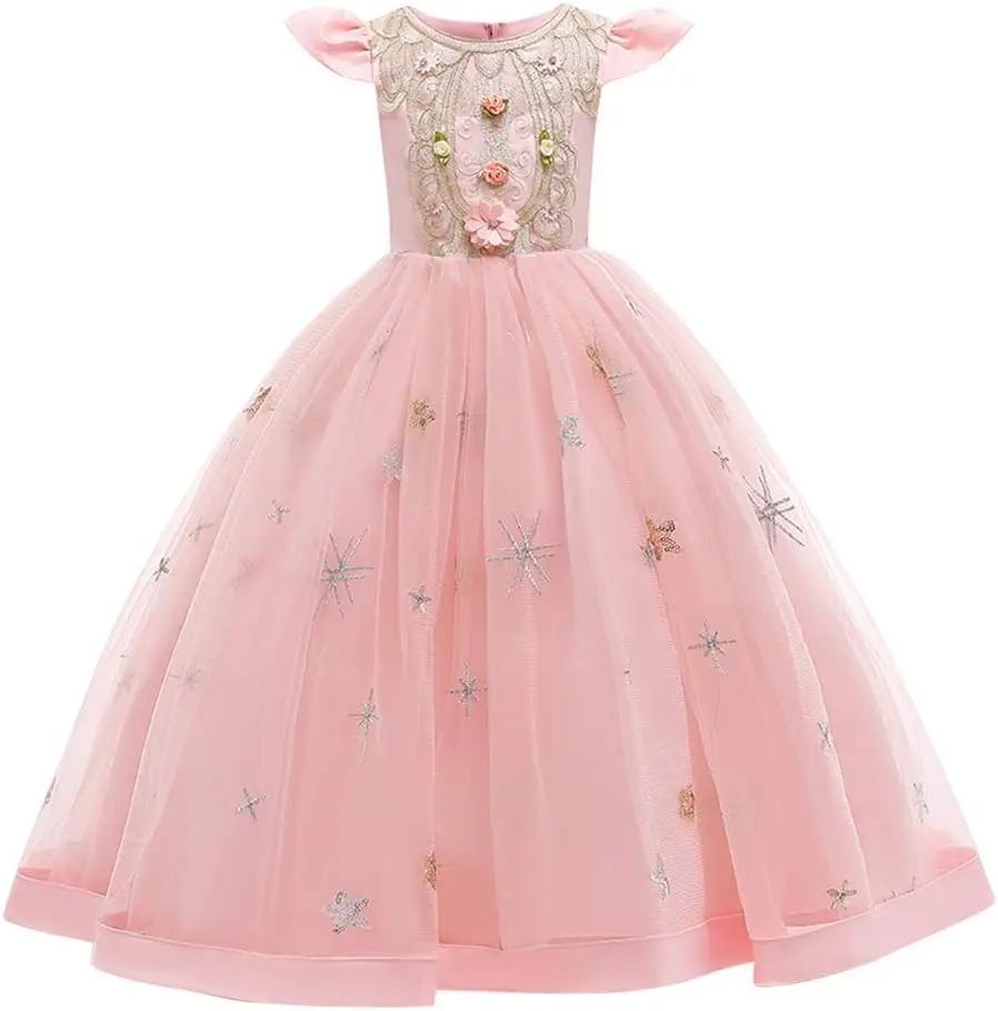 Vestido de encaje floral bordado para niña, trapeador de piso, vestido de comunión de gasa para fiesta de cumpleaños de princesa, vestido de niña de flores de boda