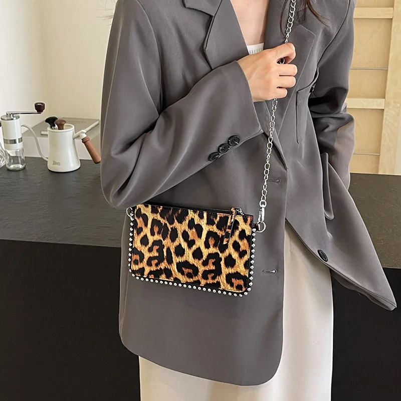 Mini bolsos de hombro de cuero de leopardo para mujer, Y2k, monedero para teléfono móvil, bolsos de viaje de moda, bolso cruzado femenino