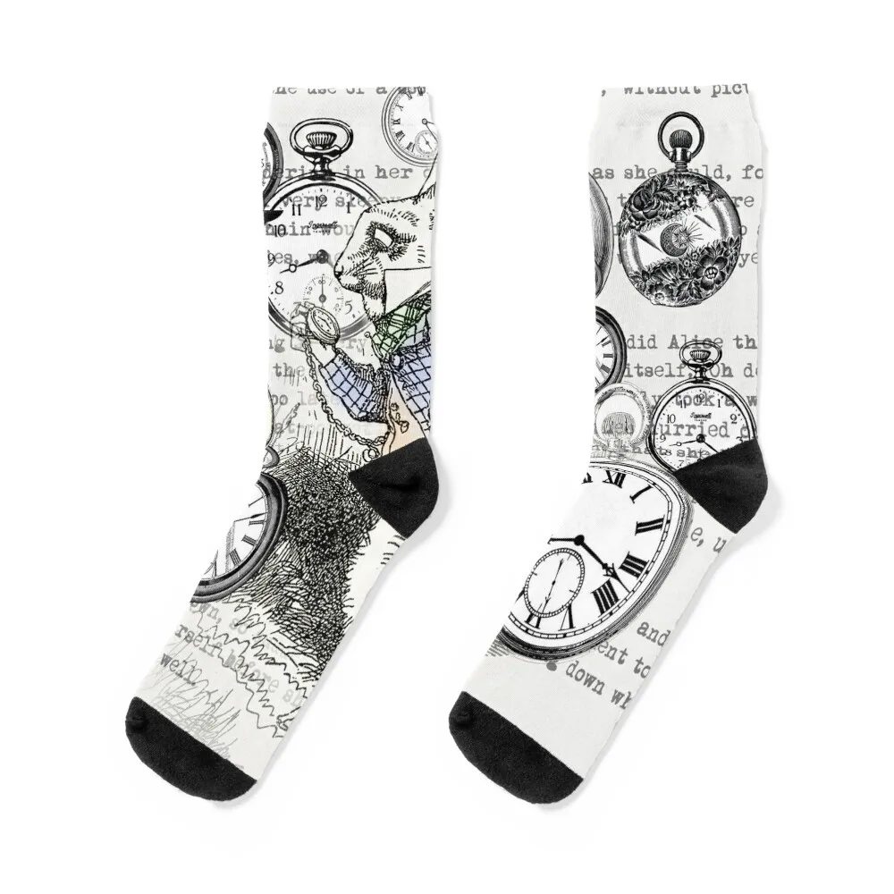 

White Rabbit Alice in Wonderland Watches Time Socks crazy gift custom sports Socks Man Women's