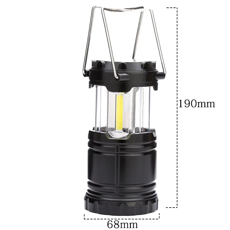 Minilámpara LED portátil para tienda de campaña, linterna telescópica de 3 * COB, impermeable, de emergencia, alimentada por 3 * AAA