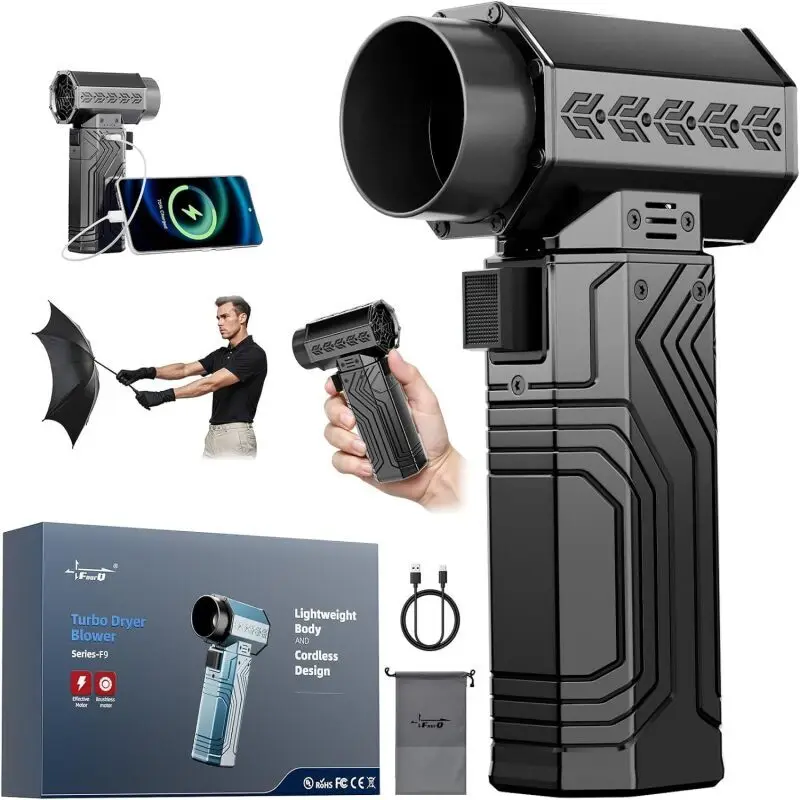 

Портативный турбовентилятор Air Duster, мощный ручной вентилятор с несколькими насадками, низкий уровень шума, регулируемая скорость, инструмент для очистки от пыли и снега