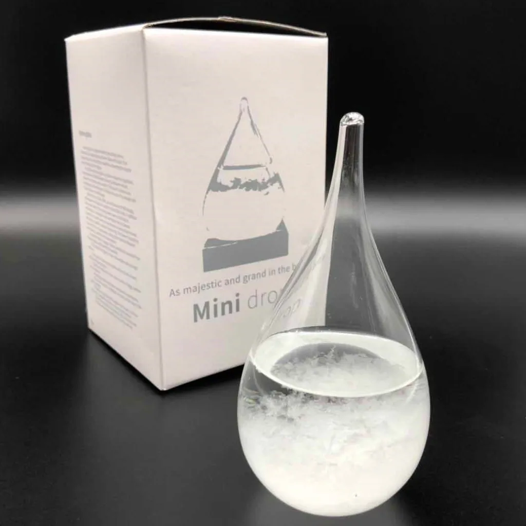 Bouteille de baromètre en verre transparent effet cristal, station météo de bureau élégante en forme de goutte d'eau, pour prévisions météorologiques, cadeau et décoration