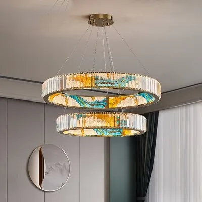 New Chinese crystal chandelier Stainless steel enamel  restaurant Luxury staircase Creative personality living room lamp