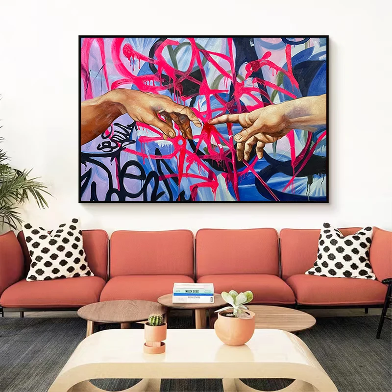 Custom Hand-drawn Large Canvas Art Paintings, Modern Abstract Street Graffiti, Living Room Decorative Murals, Bar Wall Art