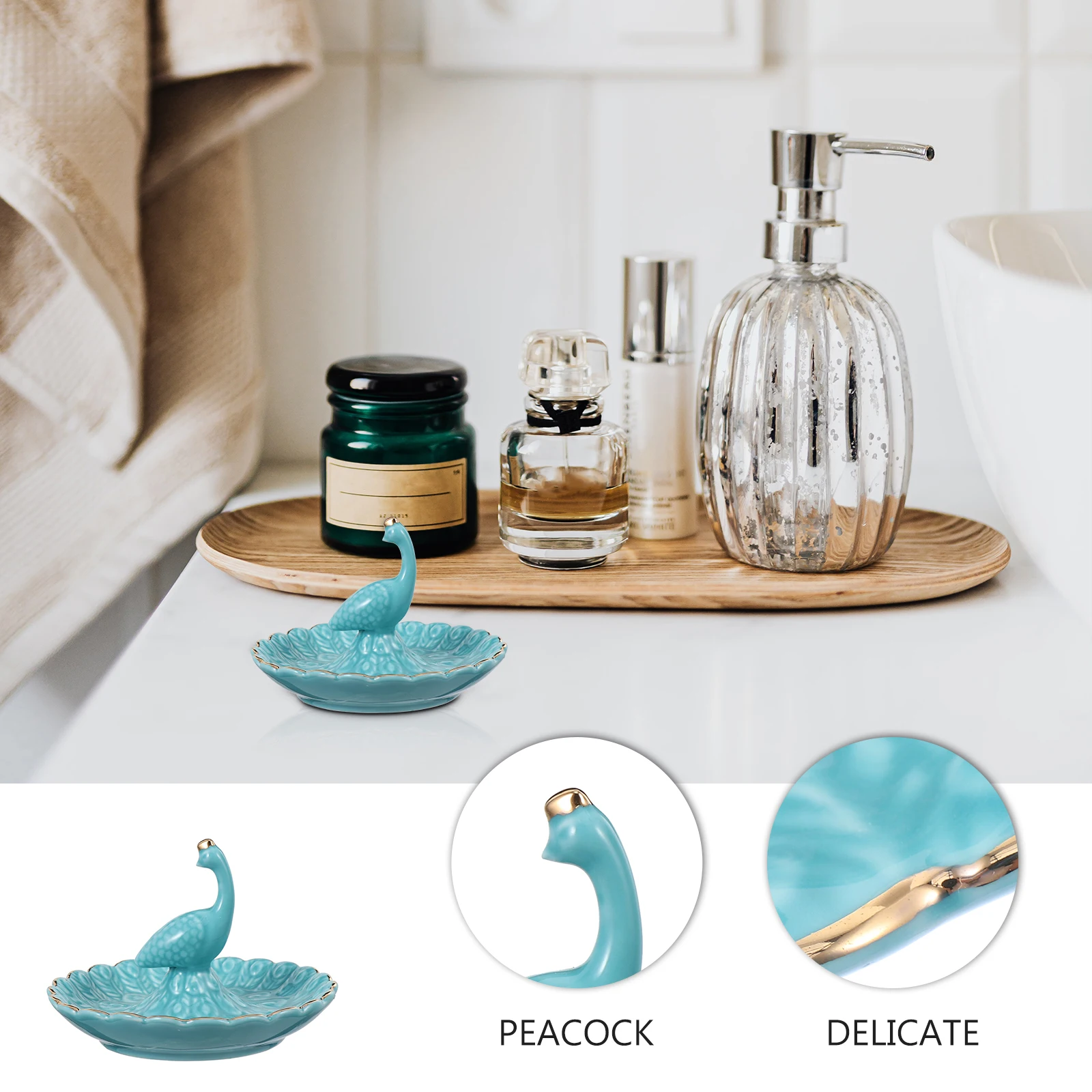 

1Pcs Jewelry Storage Tray Ceramic Blue Unique Desktop Organizer for Necklaces Earrings Rings Decoration Jewelry Dish