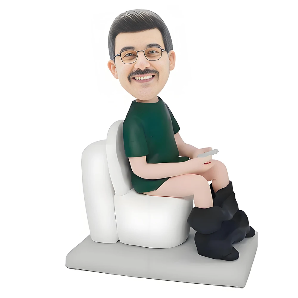 Customized Bobbleheads,Dad Sits on the Toilet Plays With his Phone,Fully Customizable with Polymer Clay,Personalized Bobbleheads