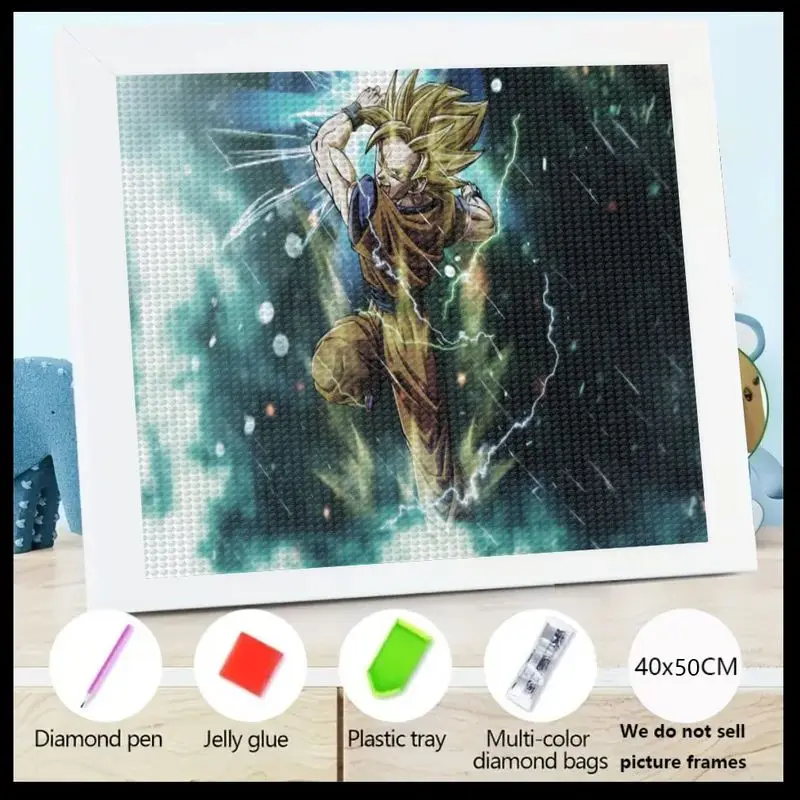 

1PC Dragon Ball Z Super Saiyan Goku Dynamic Pose 5D Full Drill Diamond Painting Kit, DIY Anime Cartoon Manga Crystal Rhinestone