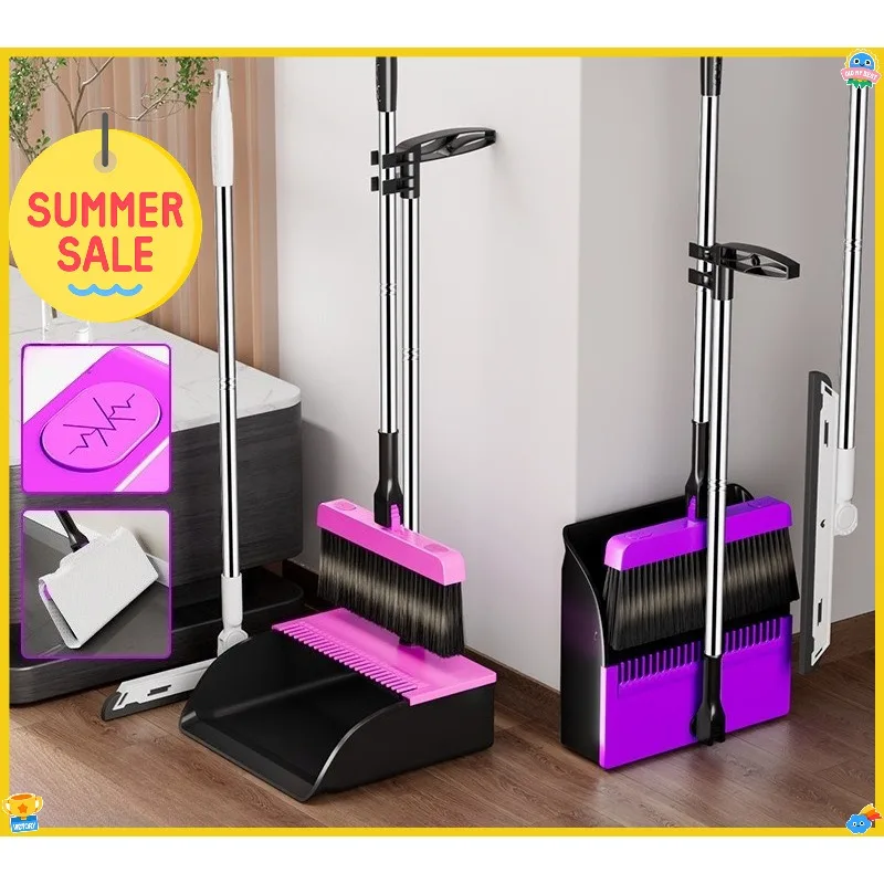 Nuevo juego de barrido para el hogar: escoba plegable y recogedor, combo de pelo antiadherente, escoba de cerdas suaves y recogedor grueso, juego de dos piezas