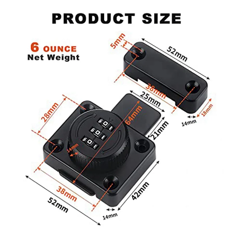 Fechaduras de combinação de armário LNHF, fechadura de armário sem chave, material de liga de zinco, adequada para porta de 1 via para usar, fechadura para armário