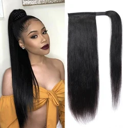 Wrap Around Ponytail Human Hair Brazilian Straight Pony Tail Remy Hair Clip In Ponytail Extensions For Women 120g