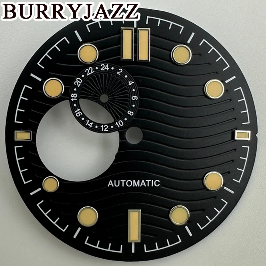 BURRYJAZZ 31mm No Logo NH39 Watch Dials Silver Black Blue Dial Green Luminous 3 O\'clock Case Crown