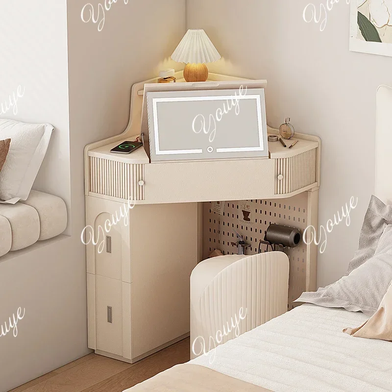 B3 XM Outlet White Storage Vanity Table Lights Glass Jewelry Girl Makeup Desk Dressers Cabinet Mirror Set Penteadeira Furniture