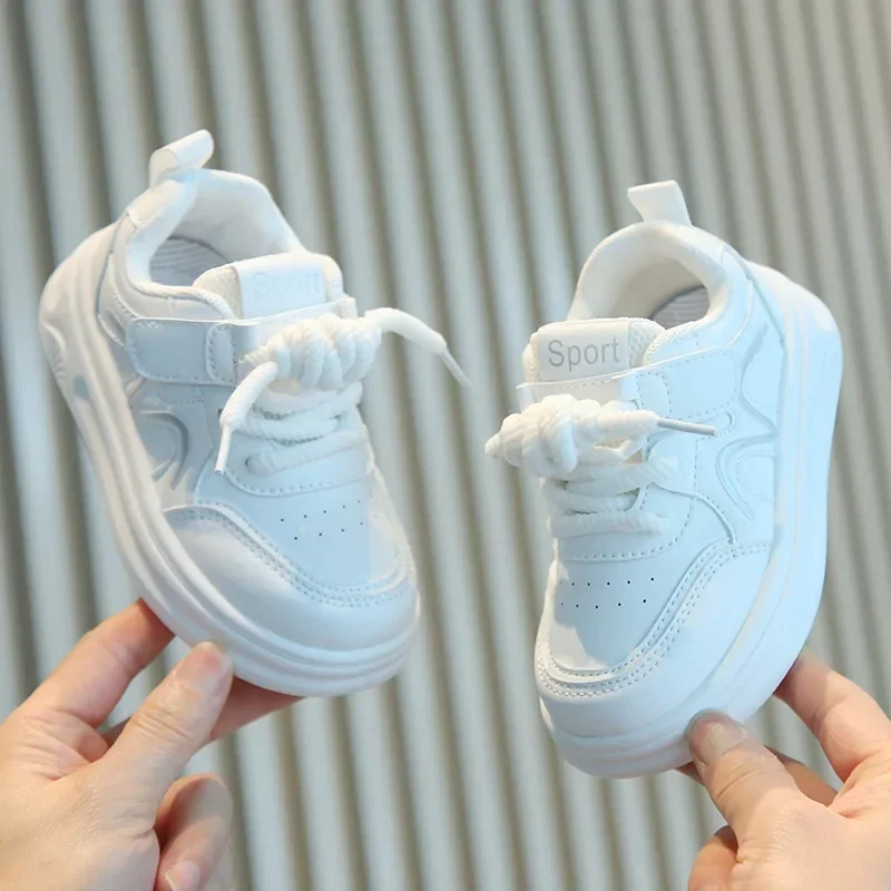 

Spring Autumn Children's Sneakers Boy White Causal Unisex Versatile Girls Fashion Running Shoes Non-slip PU Kids School Shoes