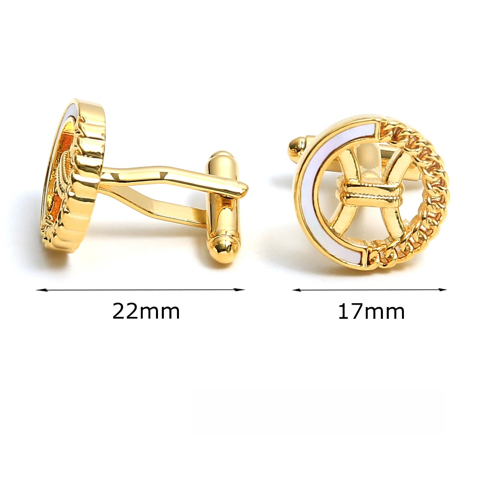 Gentleman Gold Chain Enamel Cufflinks Round Hollow Shell Inlaid Shirt With Sleeve Studs Buttons Business Dress Shirt Decoration