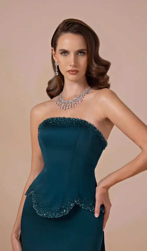 Aenyrst Customized Luxury Intricate Jersey Beading Sequined Mermaid Strapless Long Dresses Evening Dresses Sizes Available