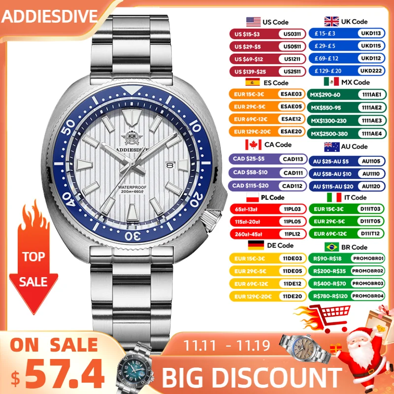 

ADDIESDIVE Diving Watch for Men Sapphire AR Coated 200m Waterproof Luminous Men Wristwatch AD2507 Quartz Watches New 2025