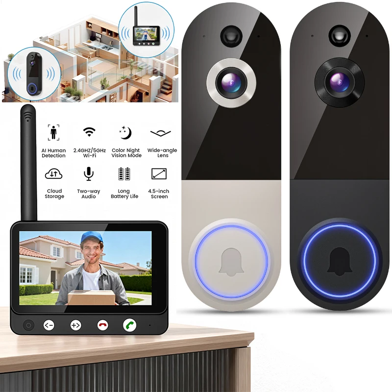 

Видеодомофон 1080P с двусторонней аудиосвязью, беспроводной Wi-Fi HD-камерой и датчиком движения для домашней безопасности, уличный дверной звонок