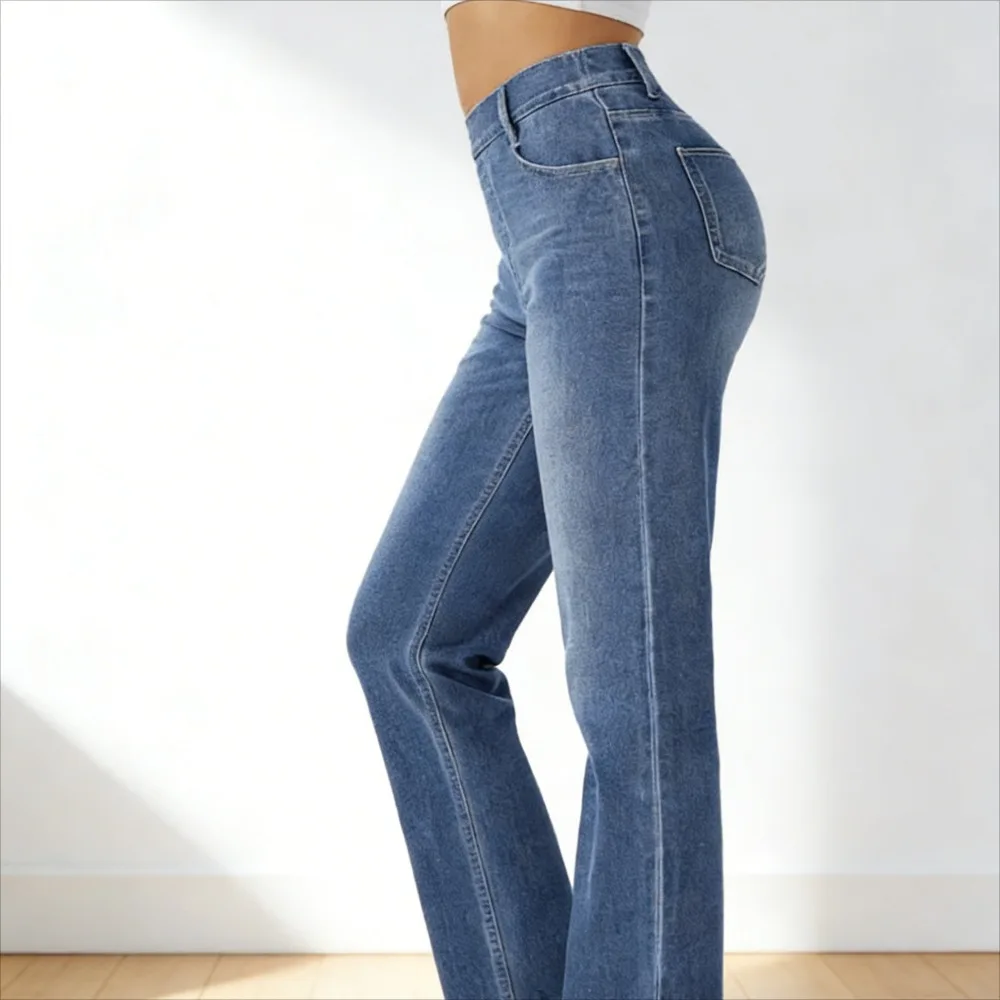 

Прямые джинсы для йоги с высокой талией, женские потертые облегающие дышащие свободные повседневные брюки для фитнеса с кошачьими усами