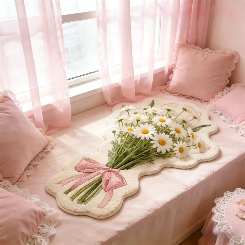 VIKAMA Irregular Bouquet Flower Area Carpet, Plush Soft And Fluffy Floor Mat, Anti Slip And Absorbent Carpet For Home Decoration