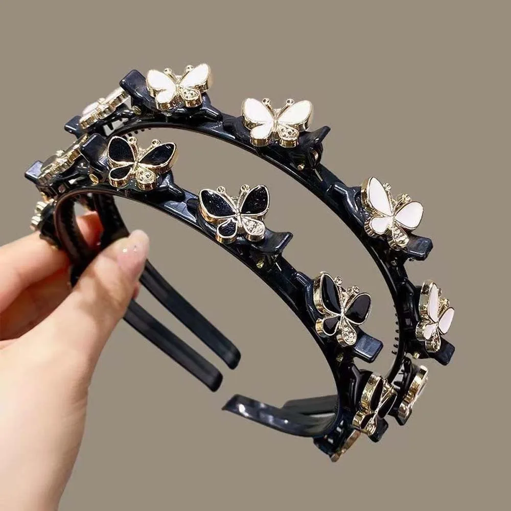 

Hair Accessories Elegant Hair Bands with Clips Shiny Sweet Women Butterfly Hair Hoop Headwear Hair Weaving Tool Hairband Female