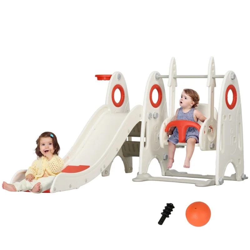 Parco giochi per bambini 4 in 1 per bambini di 1-3 anni, set da gioco per bambini da interno con scivolo, altalena, canestro da basket, scalatore