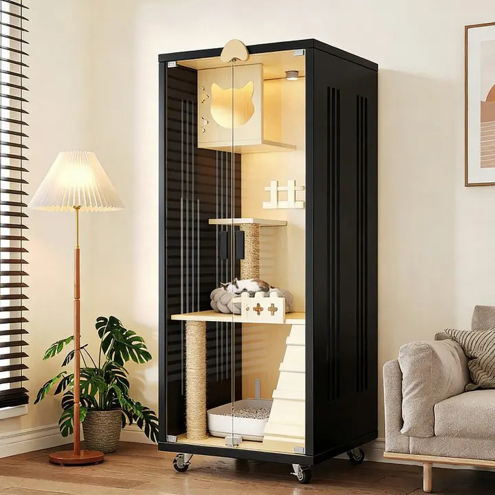 Cage cat house glass door cat house toilet integrated cat cabinet breathable and does not occupy an area