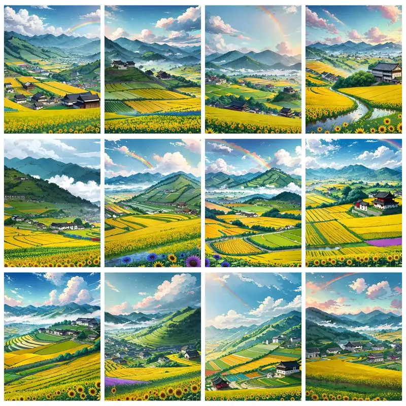 

CHENISTORY Oil Painting By Numbers Acrylic Paints Field Landscape For Adults Number Painting Diy Craft Home Decor Gift Landscape