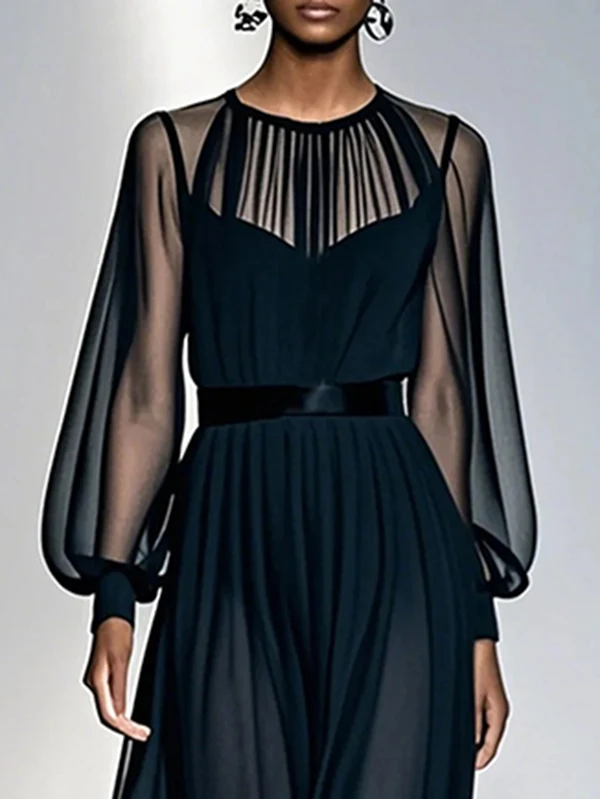 ชุดเดรสยาวหรูหราสำหรับงานปาร์ตี้ยามเย็นสำหรับผู้หญิง คอลเลคชั่นใหม่ ฤดูใบไม้ผลิ/ฤดูร้อน 2025 ดีไซน์หรูหรา ผ้าโปร่ง แขนพอง จับจีบ เหมาะสำหรับงานวันเกิด