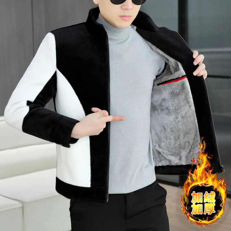 Imitation Mink Fur Men's Woolen Jacket Winter Thick and Warm Casual Trench Coat Korean Fashion Wool Blends Overcoat Men Clothing