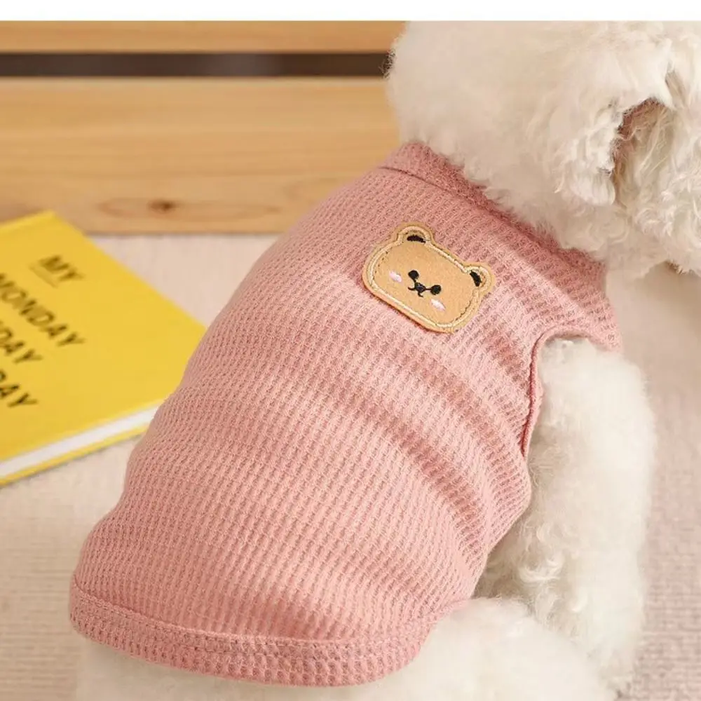 Cute Waffle Dog Clothes Breathable Thin Dog Vest Sweat-absorbent Solid Color Pet Cat Clothing