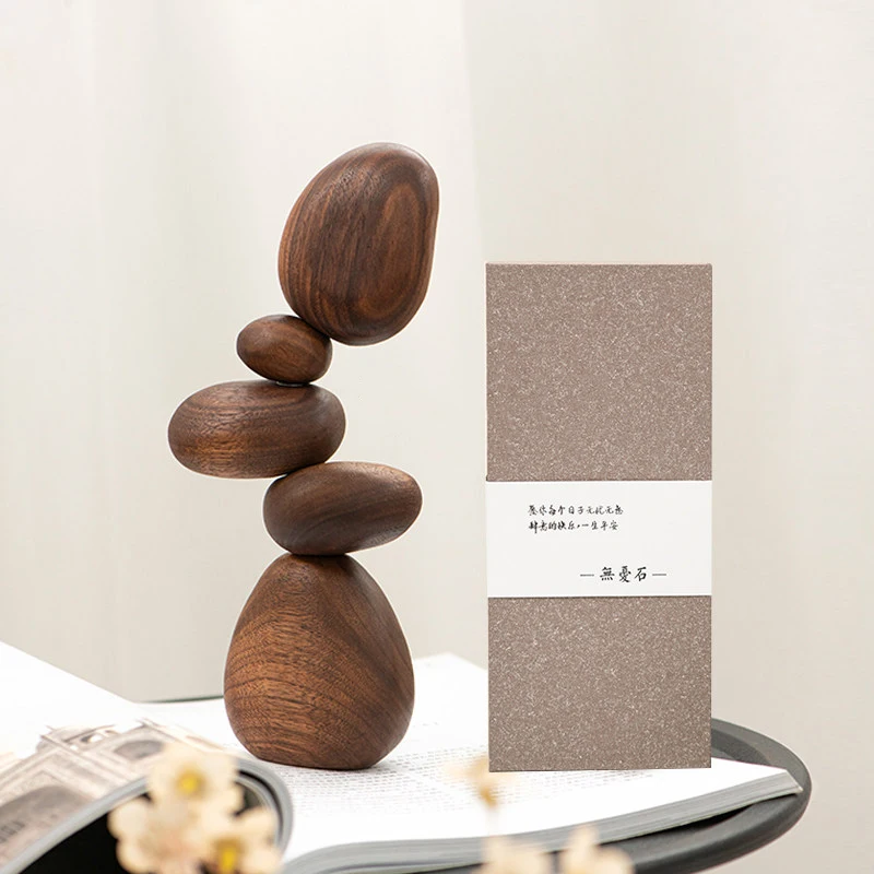Balance Stone Wooden Ornament Creative Wood Carving Housewarming Gift Puzzle Decompression Craft Home Desktop Decoration