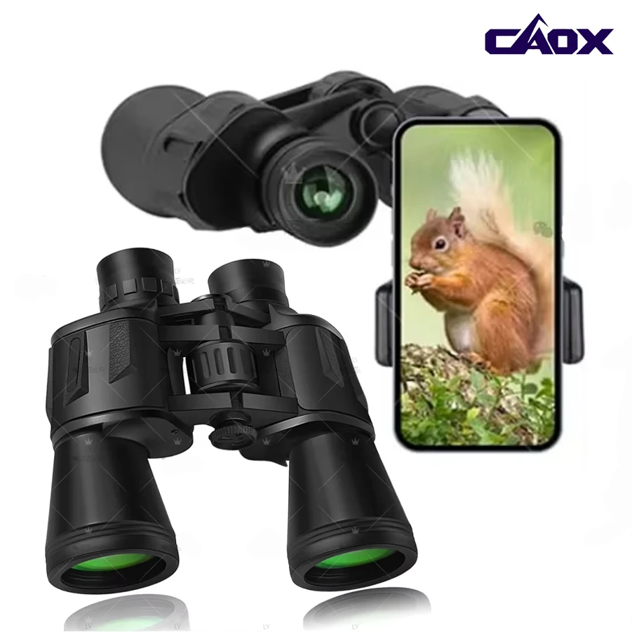 

Бинокль CAOX 20x50 военного класса для взрослых с адаптером для смартфона, призма BAK4, линзы FMC, тактический телескопический прицел для походов