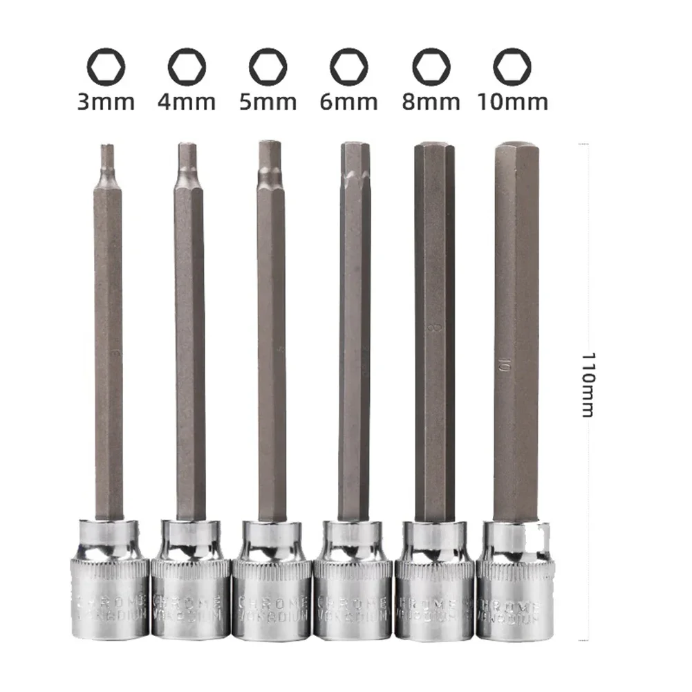 1 Pc 3/8 Inch Drive Wrench Socket Adapter 9.5mm Hex Screwdriver Bit H3-H10 110mm Socket Repairing Hand Manual Tools Accessories