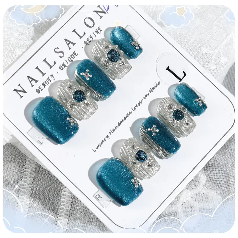 핫 매니큐어 템퍼러먼트 파우더 보라색 고양이 눈 원석 매직 미러 파우더, 손 착용 및 분리형 갑옷