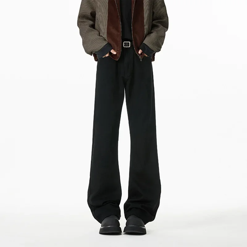 Four Seasons American Style Men's Black Solid Color Casual Trendy Simple Basic Daily Slim Straight Trousers Male Pants Clothes