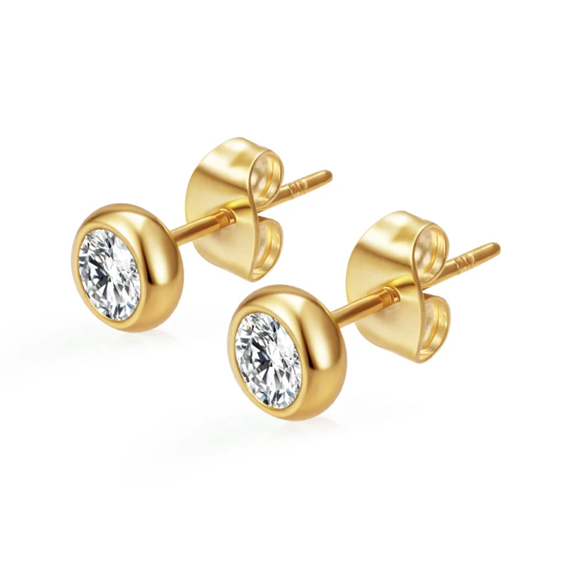 Klassische Edelstahl-Ohrstecker mit Zirkonia, runde Ohrstecker für Damen, Geburtsstein, goldfarben, kleine Huggie-Ohrringe, Alltagsschmuck für Frauen – Detail 11