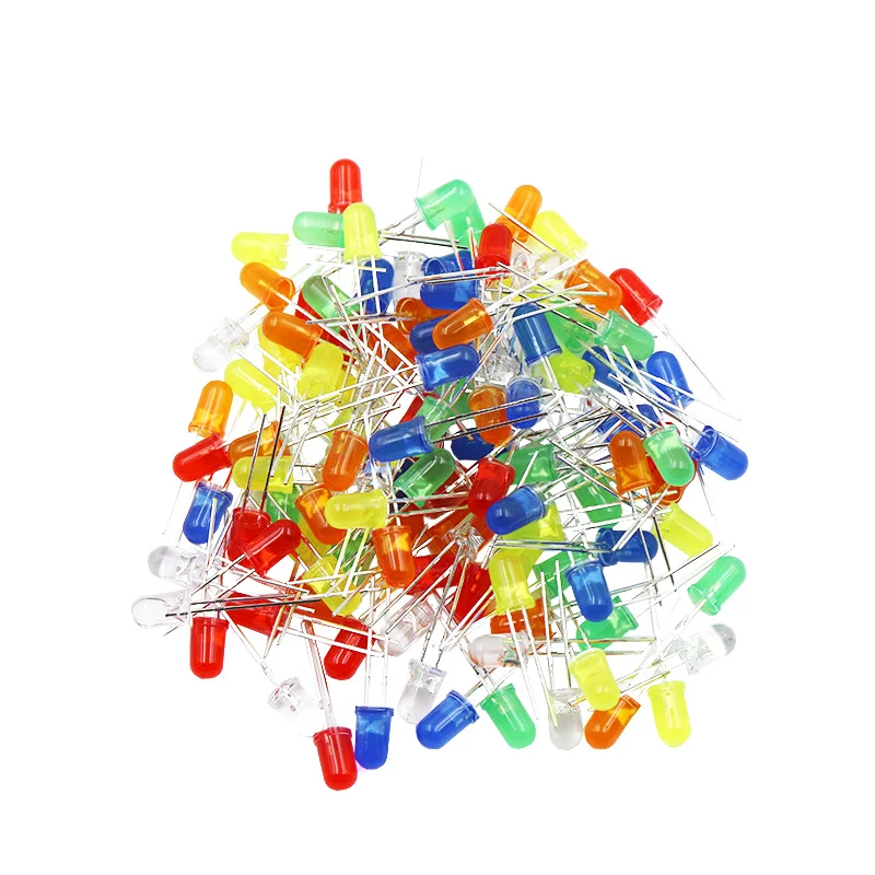 100 قطعة 5 مللي متر LED الثنائيات Muticolor ضوء أبيض أصفر أحمر أخضر أزرق برتقالي مجموعة مصابيح متنوعة صمامات باعثة للضوء مجموعة متنوعة